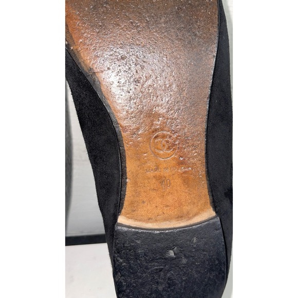 Chanel CC Metal Chain Logo Black Suede Ballet Flats Slip On Women's 40 EU/10 US - Picture 9 of 11
